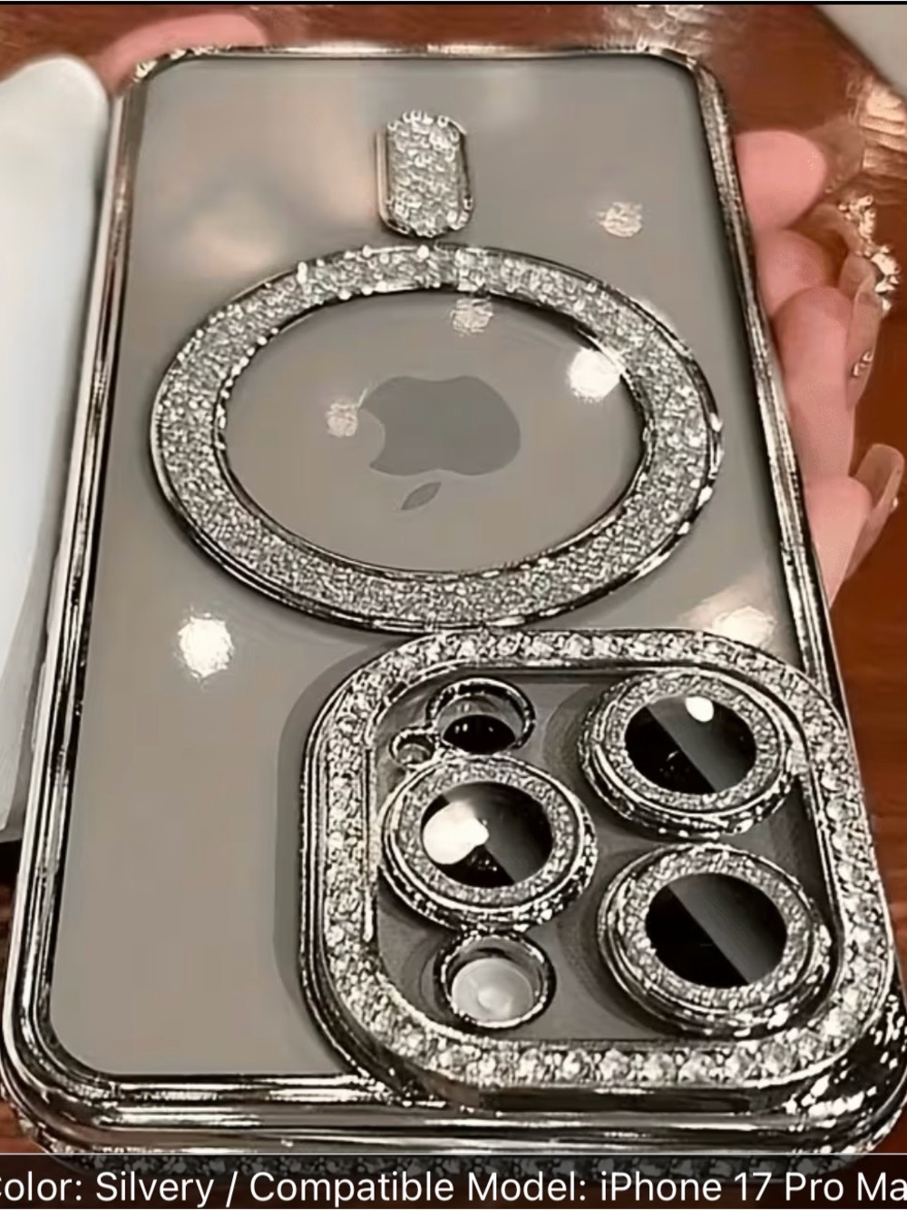 Silvery Crystal-Accented iPhone Case with MagSafe Ring